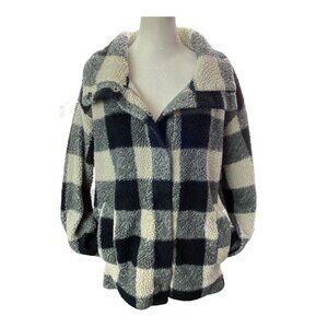 BILLABONG Women Fleece Jacket Snap Closure Checker Sz M Black White Beach 5-37